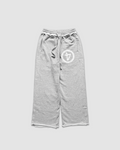 Gray sweatpants with a logo on a light gray background