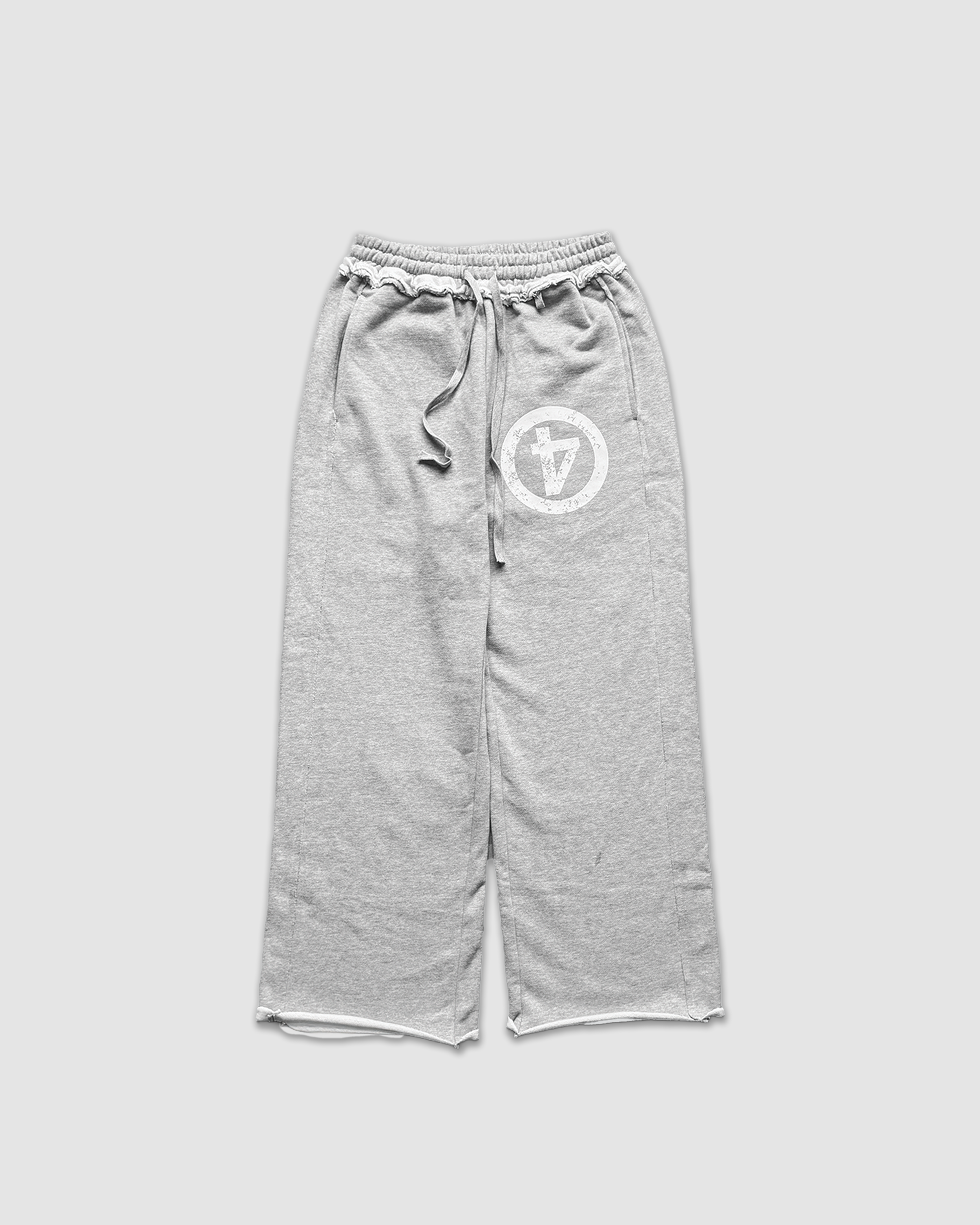 Gray sweatpants with a logo on a light gray background